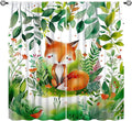 Kids Fox Curtain Cute Cartoon Fox Window Treatment for Girls Boys Bedroom Wildlife Woodland Animal Botanical Plant Window Drapes for Living Room Teens Nursery W42xL63(Decor)