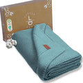 100% Organic Cotton Baby Knitted Blanket with Gift Box - Soft Toddler, Crib, Stroller Blanket - Neutral Swaddle and Receiving Blanket for Newborns, 30"x40", Smoke Blue
