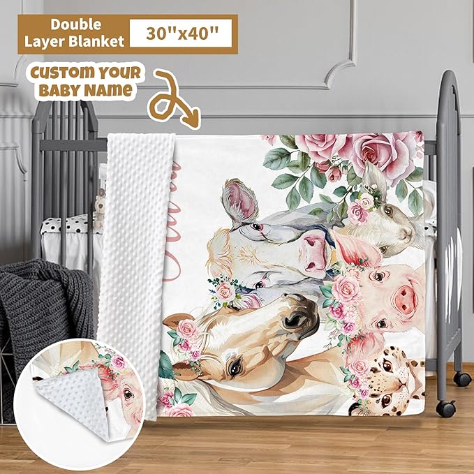 Custom Baby Crib Bedding Set, 3 Pcs Personalized Nursery Bedding Set with Name, Soft Baby Bedding Crib Sets with Blanket - Toddler Crib Sets for Girls Boys, Infant Newborn Gifts, Flower Animals