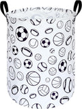 KUNRO Round Basketball Football Laundry Gift Basket Storage Hamper, Kids Toys and Clothes Storage Organizer Bins, Toy Shelf Basket with Handles for Room Decor (Sports ball)