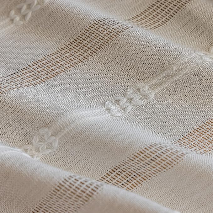 ENJOYBRIDAL Off White Curtains 84 Inch Length 2 Panels Boho Semi Sheer Drapes Cream Embroidered Tassel Rod Pocket Hollow Window Curtain Panels Farmhouse Window Treatment for Bedroom Living Room