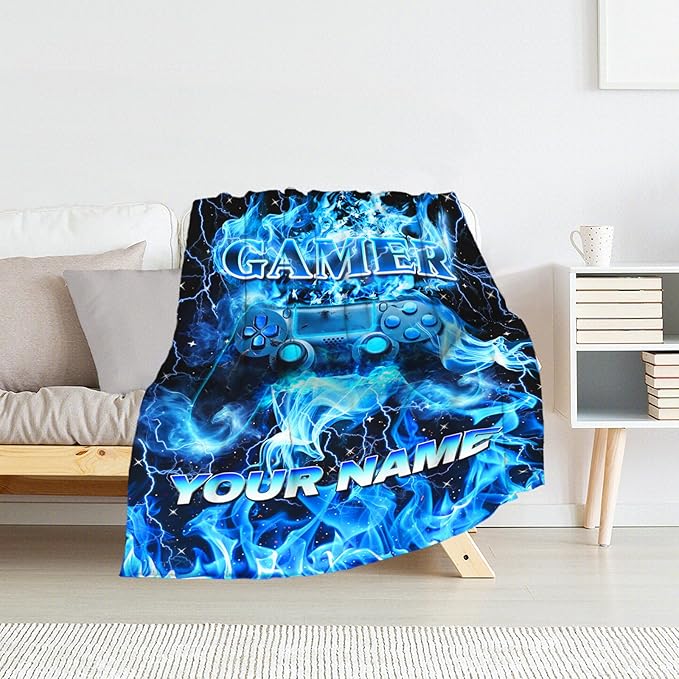 Kids Blanket Gift Personalized Gamer Blankets for Boys 12-14 - Custom Soft Lightweight Flannel Gaming Throws Stuff for Couch, Office & Bedroom