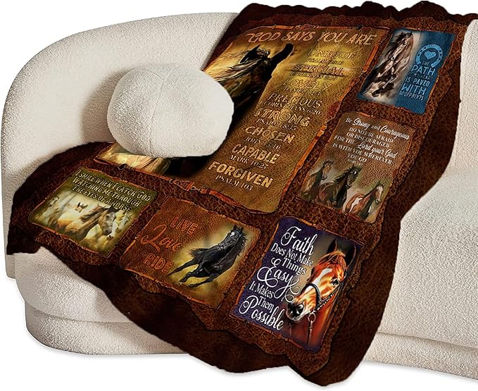 Horse Blanket Throws Horse Gifts Christian Horse Throw Blanket for Girls Women Kids Adults Soft Warm Cozy Fleece Blanket for Couch Sofa Bed 80"x60"