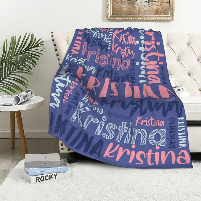 Dr.TOUGH Personalized Blankets with Name Customized Baby Blankets for Girls Boys Adults Monogrammed Blankets and Throws Christmas Birthday Mothers Fathers Valentines Day Gift (Dark Blue,50''×60'')