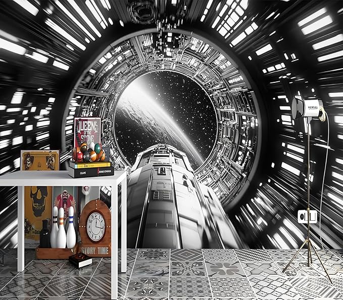 XMPMBM-Capsule Space backsplash Large Decorative Wallpaper Starship Nursery Room Boys Bedroom Bathroom Wall Mural- W 154" X H 105"（112 Square Foot）