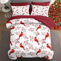 7 Pcs King Size Christmas Comforter Set with 2 Pillowcases & 2 Shams, Winter Cardinal Bird Bedding for Kids and Adults, Berries Branches Bed in a Bag with Flat Fitted Sheet