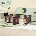 Merax Full Floor Bed with Safety Guardrails and Door, Wood Montessori Floor Bed Frame for Kids, Full Playhouse Bed Frame for Baby Girls and Boys, Walnut