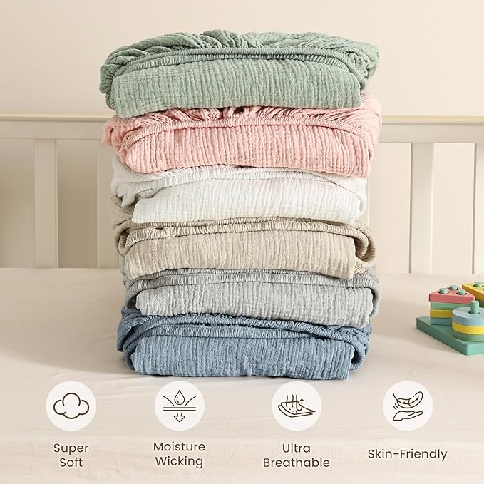 david's kids Muslin Mini Crib Sheets, 2 Pack Cotton Pack N Play Sheets for Boys Girls Neutral, Soft Breathable Baby Sheets Fit Pack N Play, Playard and Mini Crib Mattresses, Oat Milk & Sage Green