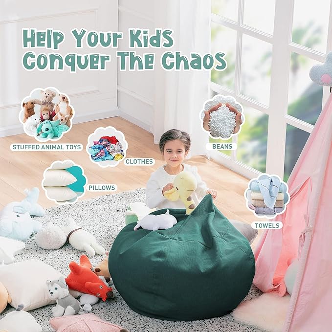 Nobildonna Bean Bag Chair Cover (No Filler) for Kids and Adults,Beanbag Stuffed Animal Storage Without Filling Plush Toys Holder and Organizer Soft Premium Corduroy 200L