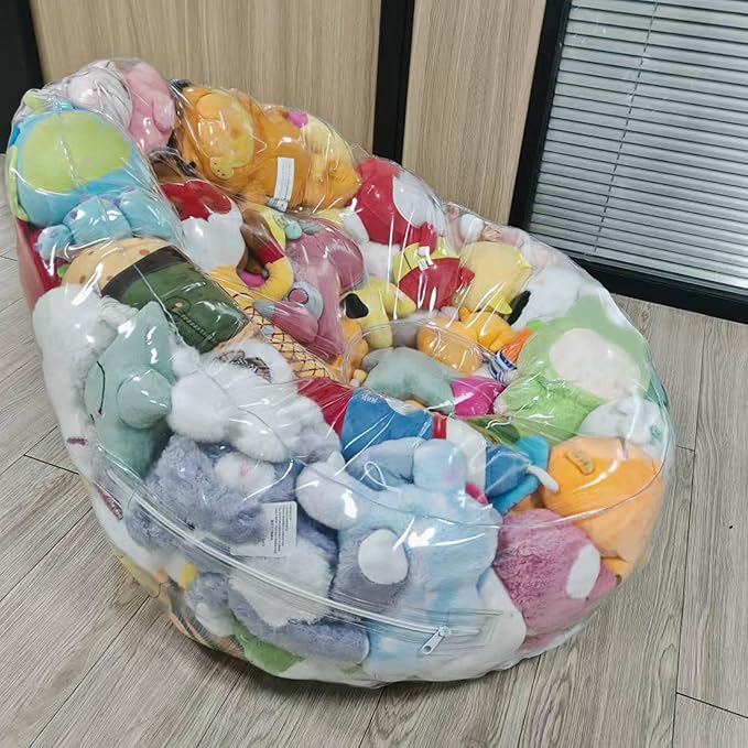 Clear Stuffed Animal Storage Bean Bag Chair Cover - Extra Large Stuffed Animal Storage Chair Waterproof & Easy-Clean Toy Organizer with Plastic Window (Cover Only, No Filler) (2Pcs)