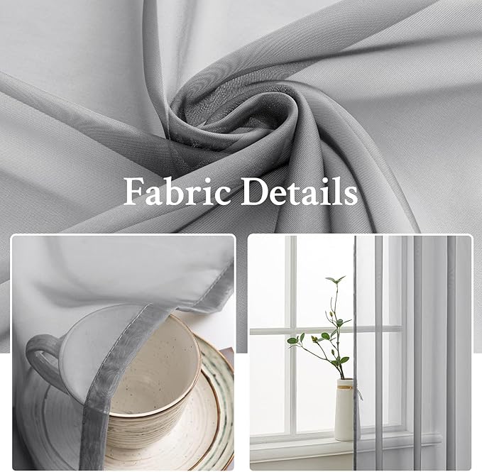MIULEE 2 Panels Solid Color Sheer Window Curtains Elegant Window Voile Panels/Drapes/Treatment for Bedroom Living Room (54X45 Inches Charcoal Grey)