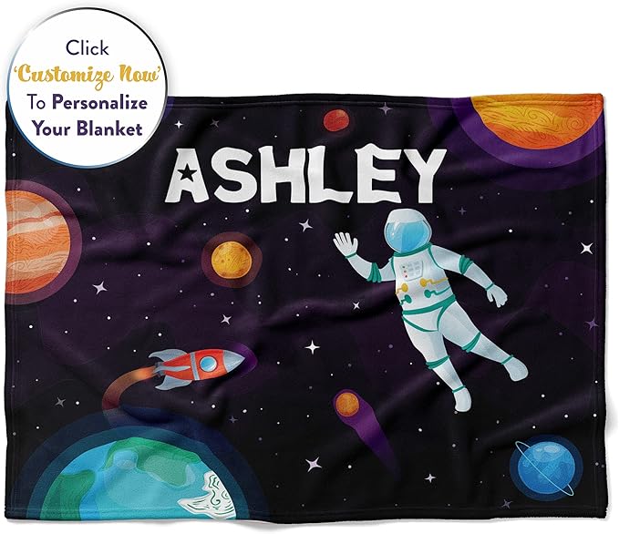 Personalized Astronaut Blanket for Kids | Cozy Space Themed Throw Blanket | Custom Baby Blanket | Soft Warm Blanket | Kids Birthday | Blanket for Boys and Girls (Space V3, Fleece - 30x40)