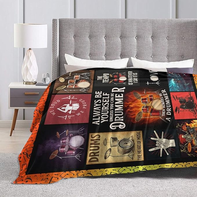 Drum Set Fleece Blanket Rock Music Throw Blankets for Girls Boys Super Soft Warm Flannel Cool Musical Instrument Throws Gifts for Men Women Cozy Fuzzy Plush Stuffed Couch Bed Bedding Decor 50"x40"