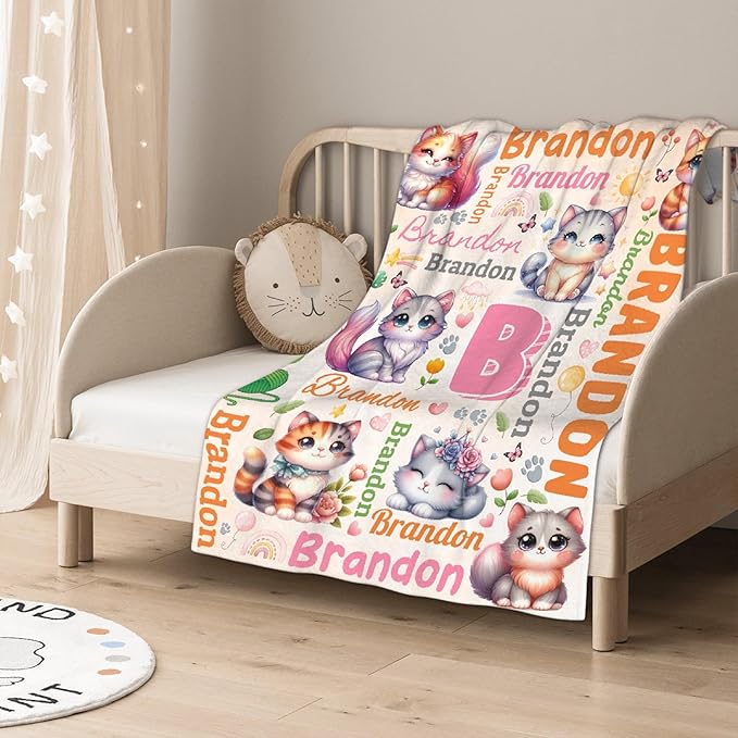 Personalized Custom Cat Preschool Blanket Gifts for Baby Toddler Kids Boys Girls - Customized Cat Super Soft Lightweight Flannel Sheets Decor for Crib Nap Couch - 30"x40" for Baby/Pets