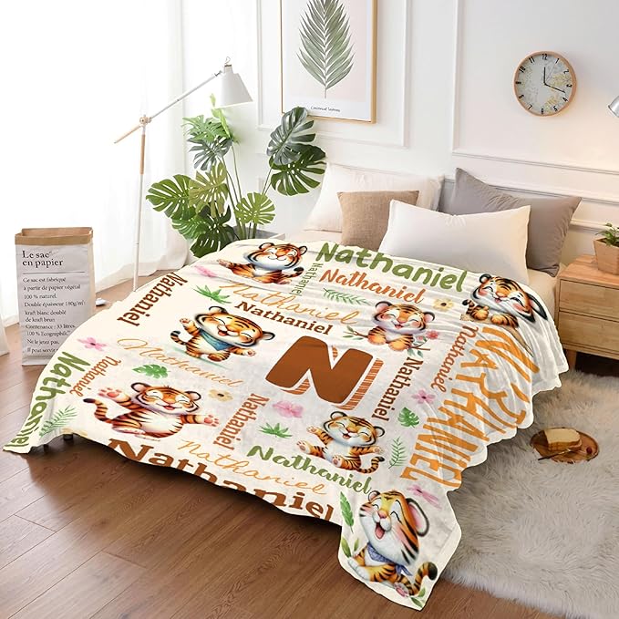 Personalized Custom Tiger Preschool Blanket Gifts for Baby Toddler Kids Boys Girls - Customized Tiger Super Soft Lightweight Flannel Sheets Decor for Crib Nap Couch - 40"x50" for Kids/Children