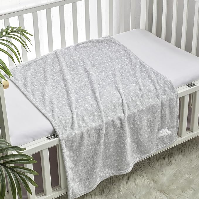 CREVENT 2Pcs 30''X40'' Cute Cozy Fluffy Warm Baby Blankets for Infants Toddlers' Bedding Crib Cot Stroller - Grey Cloud + Minky Space