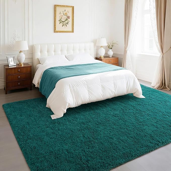 BENRON Fluffy Rugs for Living Room 5x8 Teal Green, Washable Large Area Rugs for Bedroom Dining Table Office Kids Nursery Room, Washable Indoor Floor Carpets