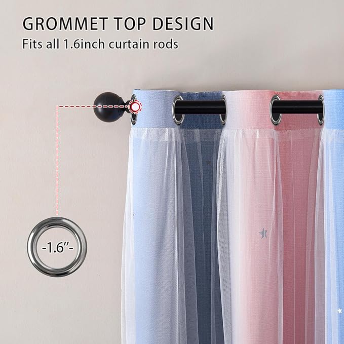 XiDi Blackout Curtains for Girls Bedroom Decor, Ideal for Kids Room with Unicorn Theme Princess Room Decor 72 inches Length Curtain 2 Panels Set Pink/Grey/Blue