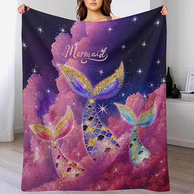 Mermaid Blanket Pink Mermaid Gifts for Girls Boys Woman Kids Lover Throw Blankets Soft Blanket Warm Fleece Flannel Plush Blankets for Bed Sofa Couch 60"x80"