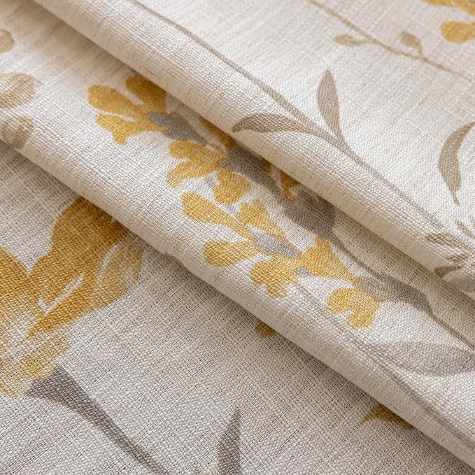 ENJOYBRIDAL Yellow Floral Curtains 84 Inch Length 2 Panels Set Living Room Floor Length Drapes Bedroom Boho Farmhouse Semi Sheer Window Curtain Panels Rod Pocket Tassel Dining Room Window Treatments