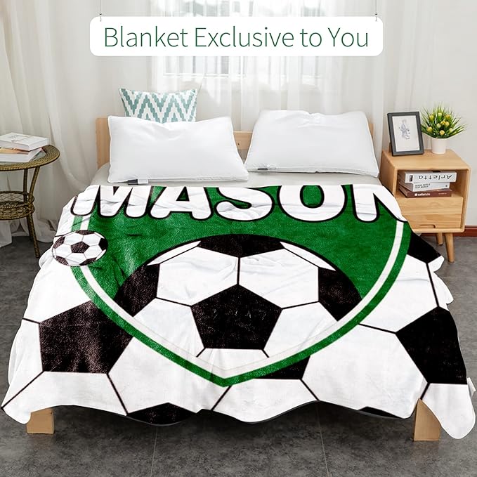 Custom Soccer Blanket with Name for Boys, Personalized Name Blanket for Kids, Soft Flannel Soccer Customized Gift for Birthday Christmas Baby Shower Children Day 40"x50"