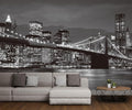 Grey City Wallpaper Brooklyn Bridge Nightscape Wall Mural for Living Room Bedroom Dining Room Office(Not Self-Adhesive)
