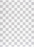 BoutiqueRugs Atira Modern Checkered Shag Area Rug - High Pile Fluffy Shaggy Carpet - for Entryway, Living Room, Nursery, Playroom, Girls Boys Room - Light Gray, Cream, White - 4' x 6'