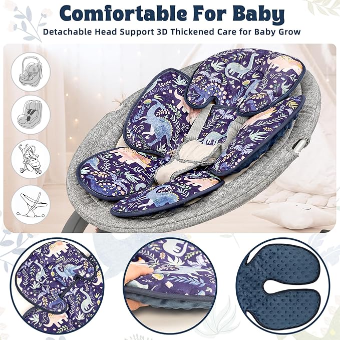 Pea Pod Infant Car Seat Insert 2-in-1 Baby Car Seat Head & Body Support for Newborns abaoys Preemie Carseat Stroller Cushion Pad Headrest with Soft Minky Dot Fabric Backing, Cute Dinosaur
