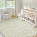 Sage Green Rug for Bedroom Neutral Boho Farmhouse Floral Washable Soft Faux Wool No Slip Area Rugs for Living Room Home Office,5x8