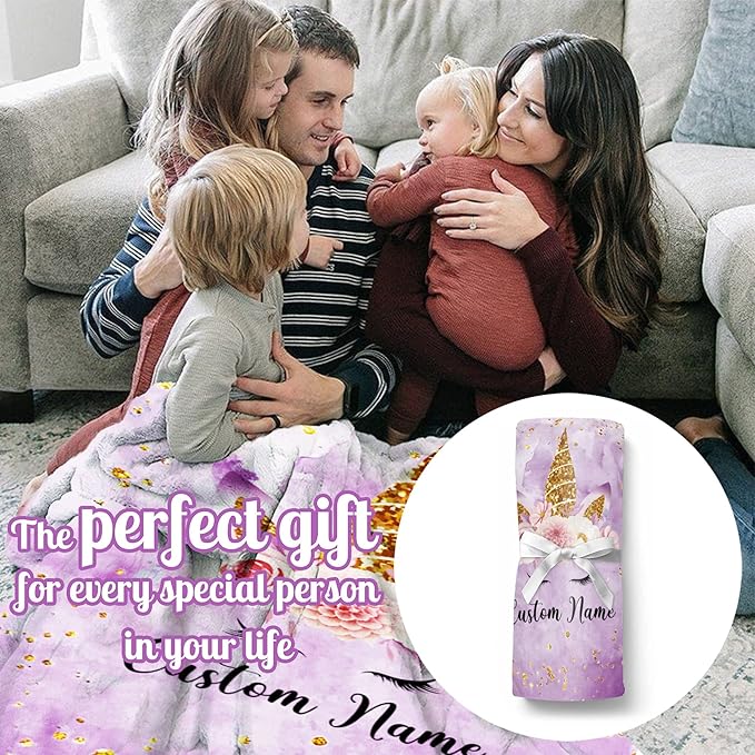 Personalized Horse Blanket with Name for Girl, Custom Name Blanket for Kids, Soft Flannel Purple Horse Toddler Blanket Customized Gift for Birthday Christmas Baby Shower Newborn Gift 60" X 80"