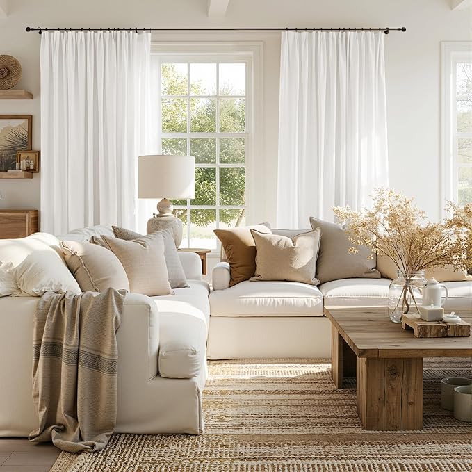 jinchan White Lined Linen Blend Curtain for Sliding Door 96 Inch Length 1 Panel for Living Room, 100 Inch Extra Wide Drape with Rod Pocket Back Tab(100W x 96L, White)
