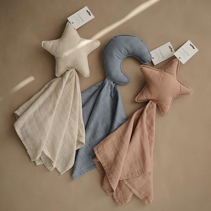 mushie Moon Security Blanket | Baby Lovey | 100% Organic Muslin Cotton (Tradewinds)
