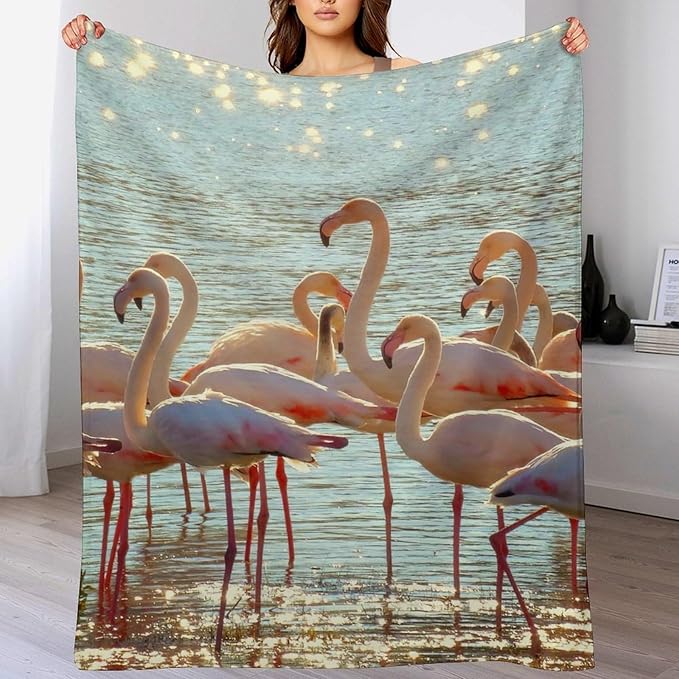Flamingo Blanket Flamingo Gifts for Girls Boys Woman Kids Lover Ocean Coastal Throw Blankets Soft Blanket Warm Fleece Flannel Plush Blankets for Bed Sofa Couch 60"x80"