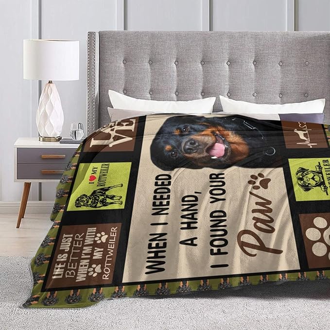 Rottweiler Blanket Rottweiler Gifts Throw Blanket Super Soft Flannel Fluffy Plush Cozy Fuzzy Fleece Stuff Animals Blanket Decor for Dog Lover Woman Girl Kids Adults Man for Bed Sofa Couch 50"X60"