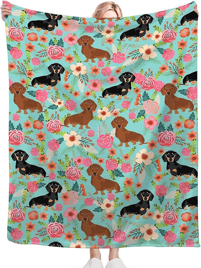 Tijuboni Dachshund Throw Blanket Dog Gifts for Girls Boys Women Men Kids Adults Soft Flannel Fleece Blanket for Couch Sofa Bed Home Decor 40"x50"