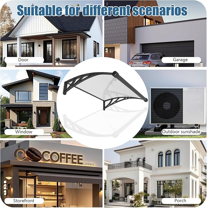 40''*48'' Window and Door Exterior, UV/Rain/Snow/Sunlight Protection Sheet,UPF 50+ Polycarbonate Overhang Canopy,House Overdoor Awnings for Door Entrance Outside/Patio/Porch/Deck