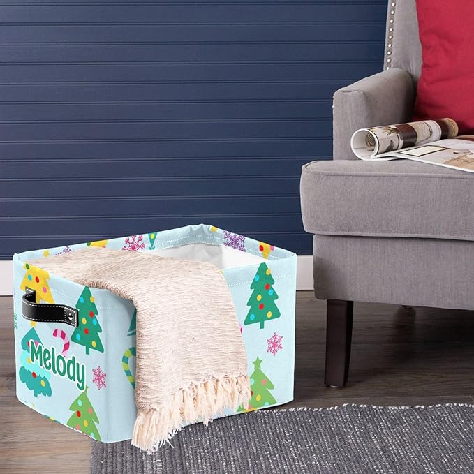 Deven Christmas Tree Personalized Large Storage Baskets for Organizing Shelves with Handle,Closet Decorative Storage Bins for Bathroom,Nursery,Home