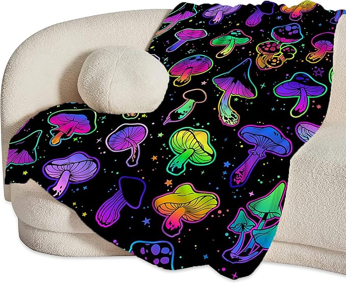 Colorful Mushroom Blanket for Girls, Women, Kids & Adults - Soft, Warm & Cozy Fleece Blanket for Couch, Sofa & Bed - 50"x40"