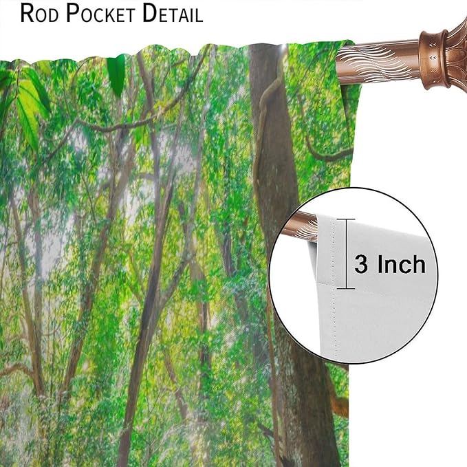 Forest Waterfall Blackout Curtains, Scene Nature Theme Mountain Stream Scenery Print Window Drapes, for Bedroom Living Room 42" W X 54" L