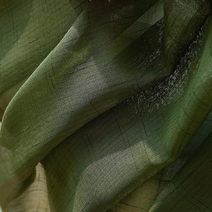 Dark Green Linen Look Pinch Pleated Sheer Curtains 90 Inches Long 2 Panels, 50 Inches Width, Rustic Textured Light Filtering Drapes, Olive Window Curtain with Hooks