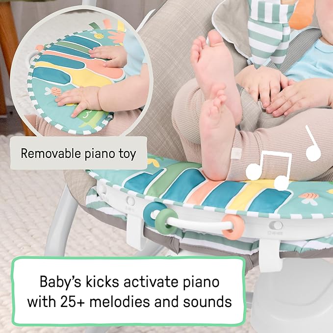 Ingenuity SimpleComfort Piano Playtime 4-in-1 Baby Swing & Rocker, Soothes & Grows with Baby, Rotating Seat Swings in 3 Directions, 6 Speeds & 12 Melodies, Removeable Rocker Seat, 0 Months to 2 Years