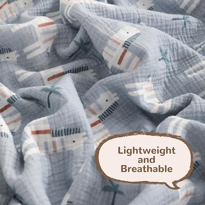NTBAY 4 Layer Muslin Cotton Toddler Blanket, 30x40 Soft and Breathable Receiving for Newborns and Infants, Perfect for Crib, Stroller, Travel, Lightweight Nursery Blanket, Palm and Zebra