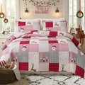 Jessy Home Christmas Bedding Set Twin Christmas Quilt Bedspread,Pink Gnome Santa Claus Plaid Patchwork Xmas Quilt Bedding Decor Winter Snowman Elk Lightweight Reversible Bedspread Coverlet