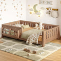 Bellemave Twin Floor Bed with Slats and Safety Guardrail, Twin Size Montessori Floor Bed with Fence and Built-in Bookshelf, Easy Assemble Montessori Beds for Kids, Girls, Boys, Natural