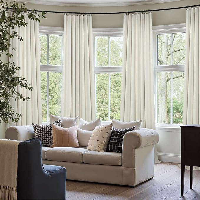 Cream Linen Black Out Curtains 70 Inches Extra Wide for Living Room 2 Panels Back Tab Pocket Pleated Ivory Blackout Bedroom for 72 Inches Window Curtain 84 Inch Long Thermal Room Darkening Heavy Drape