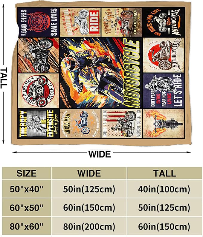 Motorcycle Blanket Ride Gifts for Girls Motorcycle Rider Boys Woman Kids Motorcycles Lover Sport Throw Blankets Soft Blanket Warm Fleece Flannel Plush Blankets for Bed Sofa Couch 50"x60"