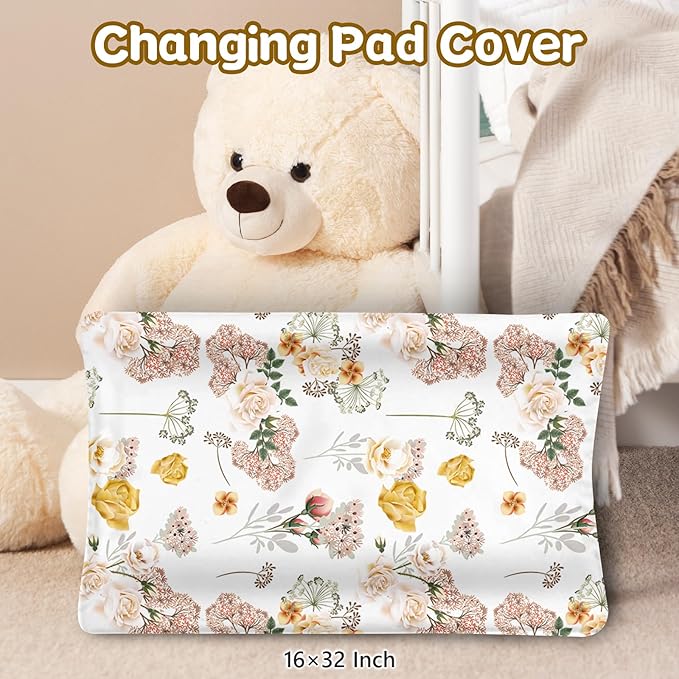 Custom Name Crib Bedding Set, 3 Pcs Personalized Baby Crib Bedding Set, Soft Flower Nursery Crib Sets for Boys Girls, Double Layer Toddler Bedding Set Customized Gifts for Newborn Kids