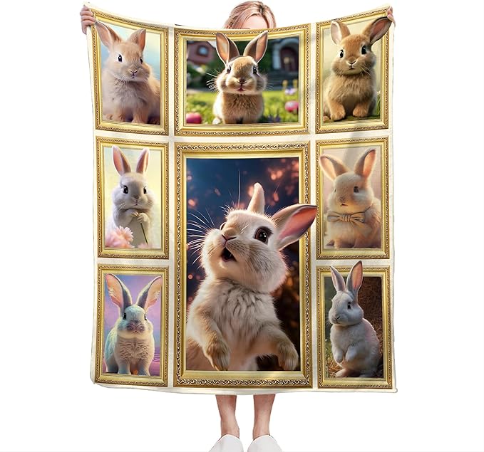Rabbit Blanket Bunny Gifts for Girls Boys Woman Kids Rabbit Lover Throw Blankets Soft Blanket Warm Fleece Flannel Plush Blankets for Bed Sofa Couch 40"x50"