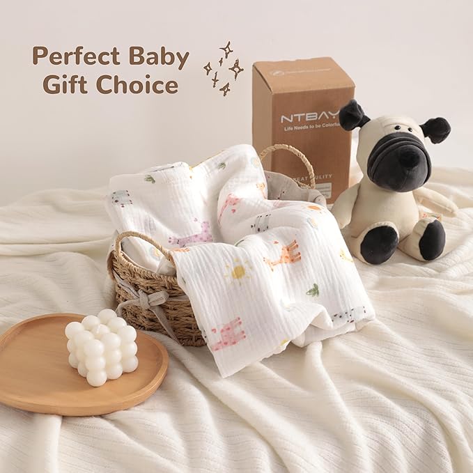 NTBAY 2 Layer Muslin Cotton Baby Swaddle Blanket, 30x40 Soft and Breathable Receiving for Newborns and Infants, Perfect for Crib, Stroller, Travel, Lightweight Nursery Blanket, Cartoon Giraffe