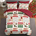 7 Pcs Queen Size Christmas Comforter Set with 2 Pillowcases & 2 Shams, Winter Xmas Plaid Bedding for Kids and Adults, Cute Snowman Reindeer Bed in a Bag with Flat Fitted Sheet